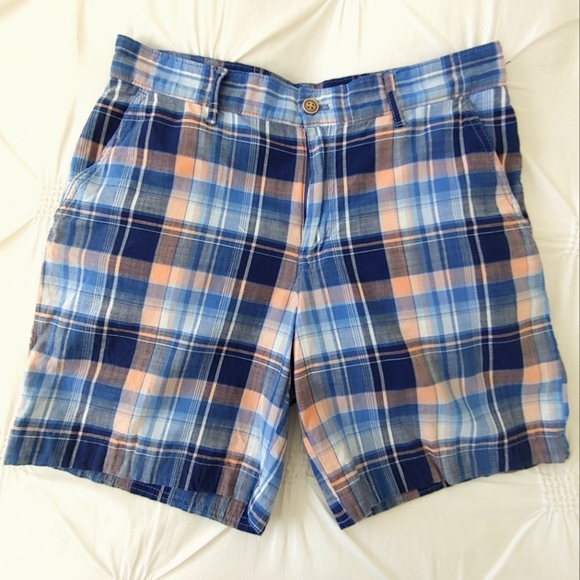 IZOD blue & orange plaid golf shorts. Size 32 - Picture 1 of 12